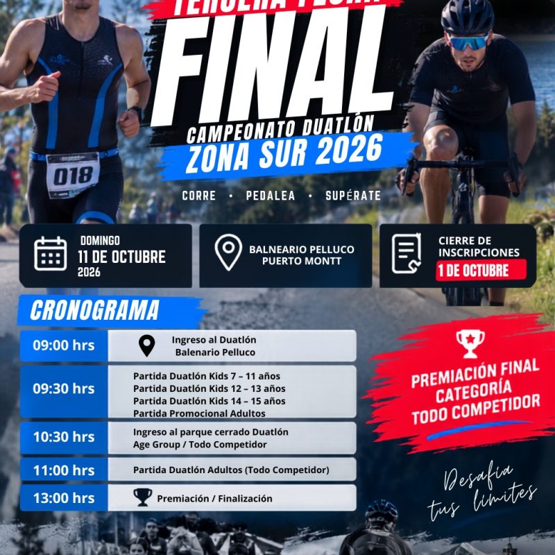 3° FECHA 11-10-2026 FINAL CAMPEONATO INVIERNO DUATLÓN SUR PUERTO MONTT